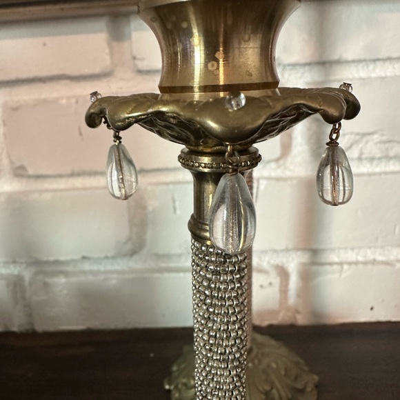 3 brass candle holders with crystal beading and crystal dangles - Picture 9 of 12
